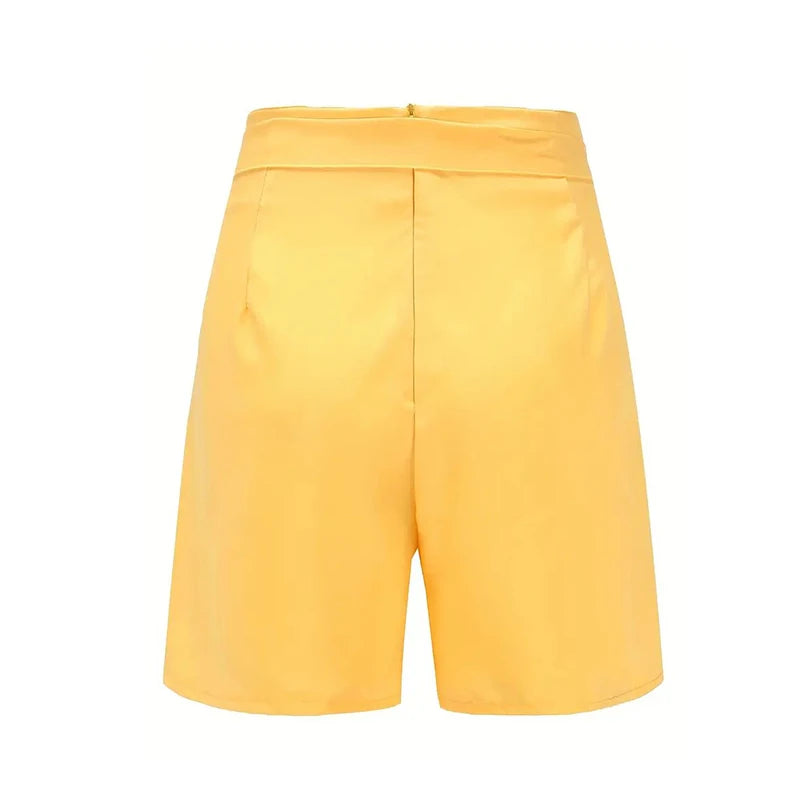 Pantalones cortos con botones en la parte delantera y cintura alta con lazo para playa de verano Y2K, ropa para mujer